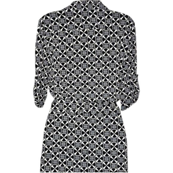 Jane Lamerton (Australia) True Wrap Dress w/Collar Geo Print - Black/Ivory - 12 - Picture 6 of 11